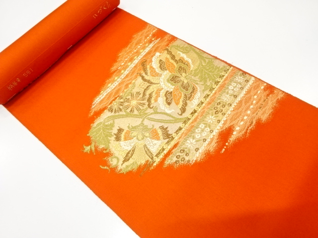 アンティーク　いづくら製　花更紗模様織り出し　名古屋帯地反物